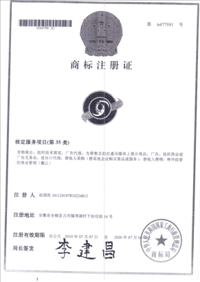 Trademark registration certificate 